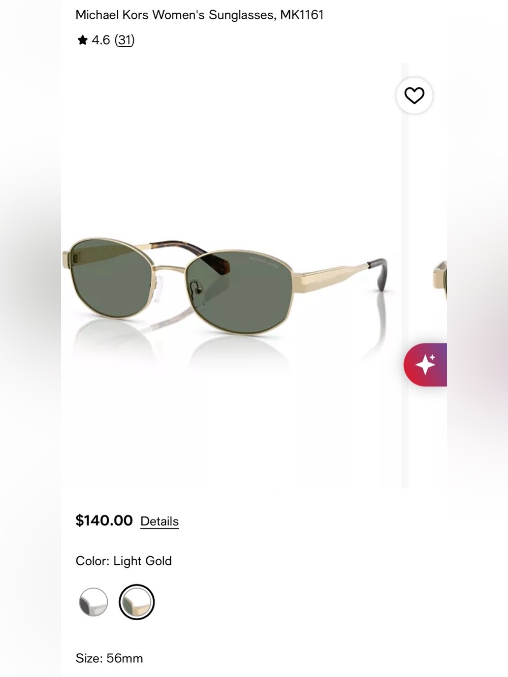 Michael Kors Gold Frame Sunglasses with Green Lenses